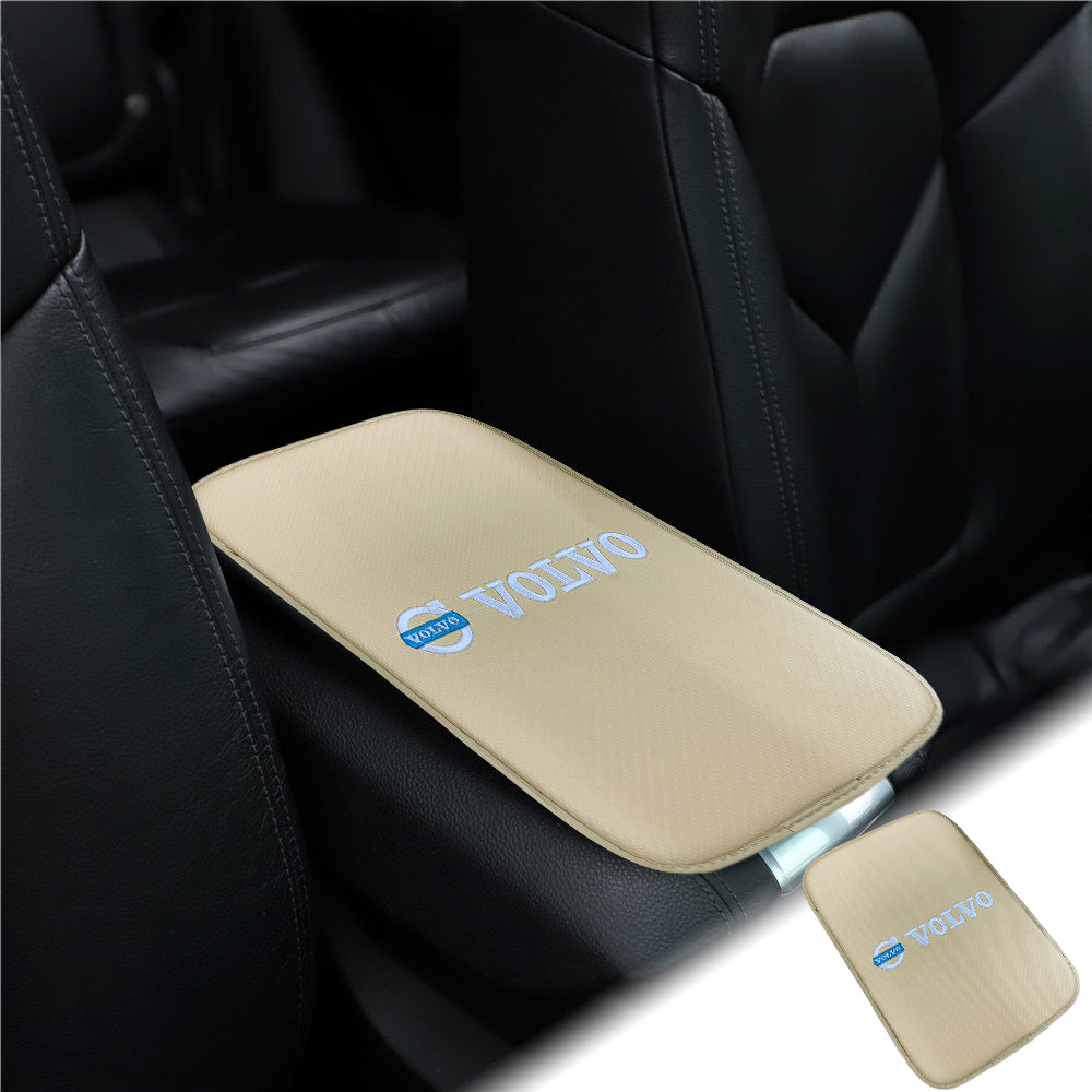 BRAND NEW UNIVERSAL VOLVO BEIGE Car Center Console Armrest Cushion Mat Pad Cover Embroidery