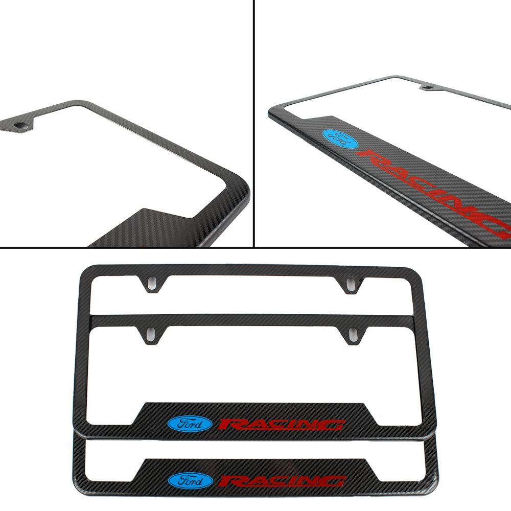 Brand New Universal 2PCS Ford Racing Metal Carbon Fiber Look License Plate Frame