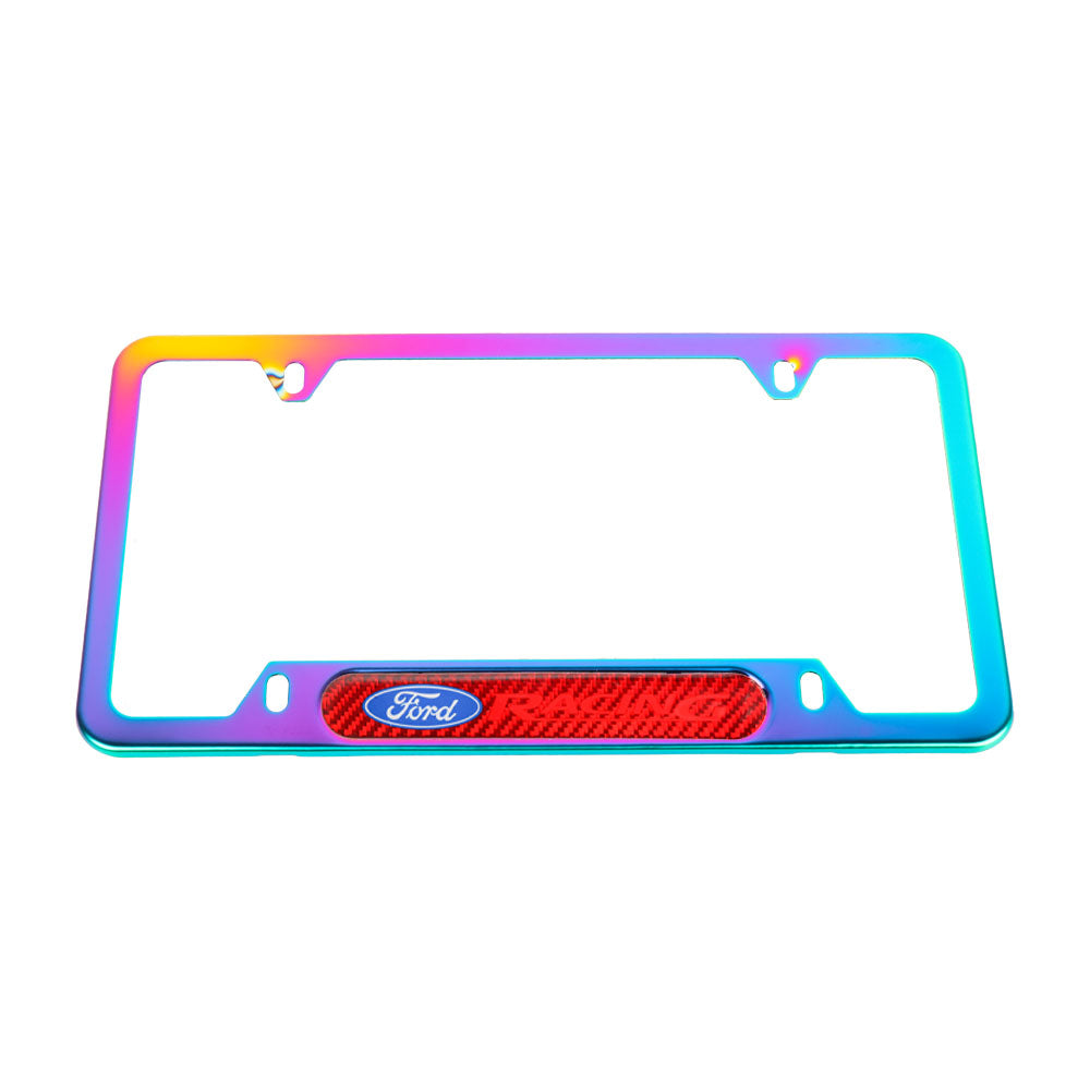 Brand New Universal 2PCS Ford Racing Neo Chrome Metal License Plate Frame