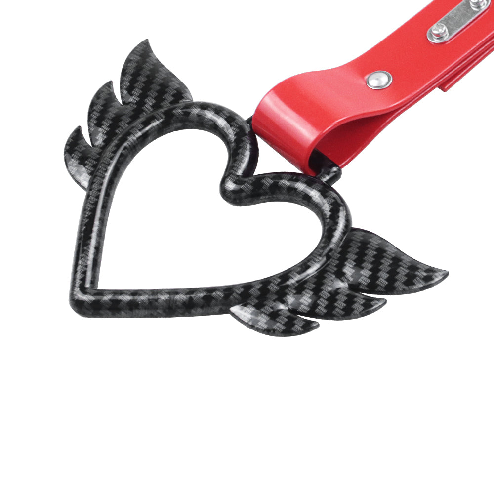 Brand New Angel Wing Heart Carbon Fiber JDM TSURIKAWA Ring Subway Train Bus Handle Red Strap Charm Drift