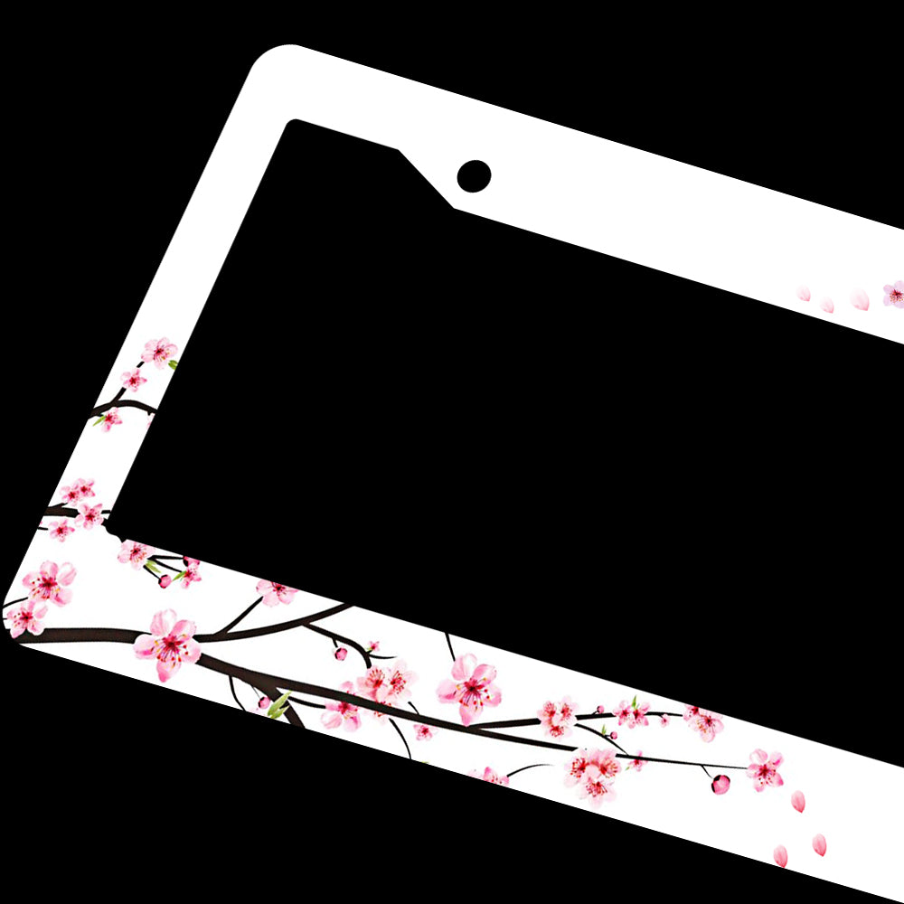 Brand New Universal 1PCS Sakura JDM Flower ABS Plastic White License Plate Frame