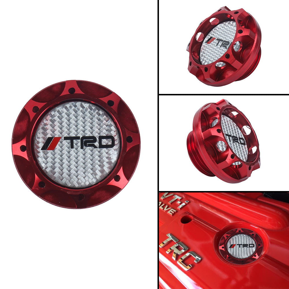 Brand New Toyota TRD Real Carbon Fiber Sticker ALUMNIUM Red Billet Engine Oil FILLER Cap