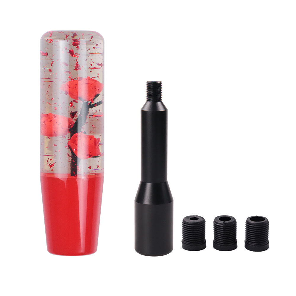 Brand New JDM Glitter Red Rose Flowers Manuel Gear Stick Shift Knob M8 M10 M12 & Black Shifter Extender Extension