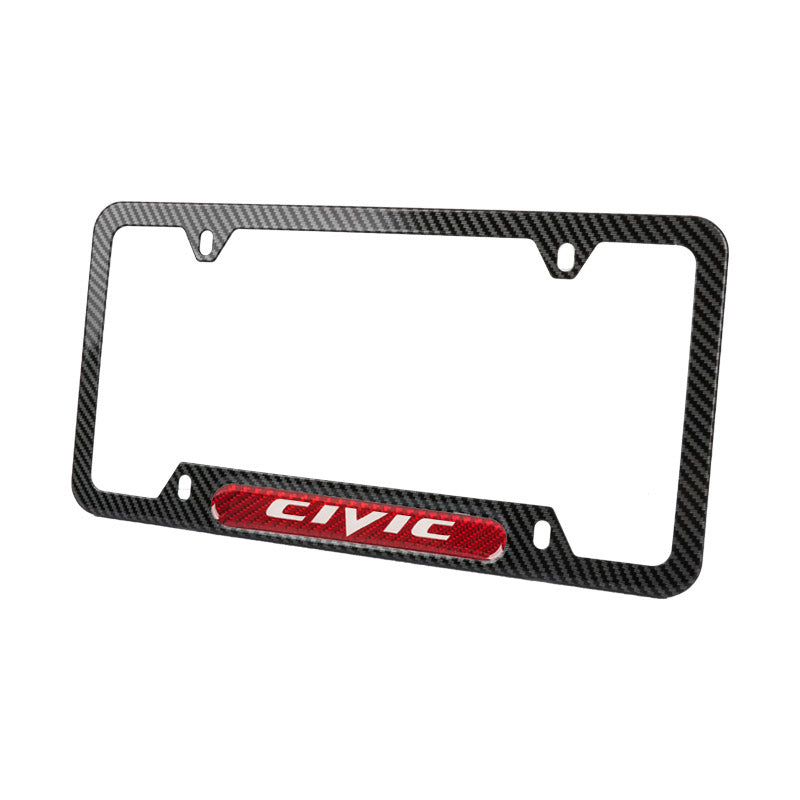 Brand New Universal 2PCS CIVIC Carbon Fiber Look Metal License Plate Frame