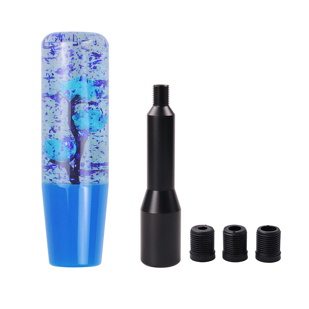 Brand New JDM Glitter Blue Rose Flowers Manuel Gear Stick Shift Knob M8 M10 M12 & Black Shifter Extender Extension