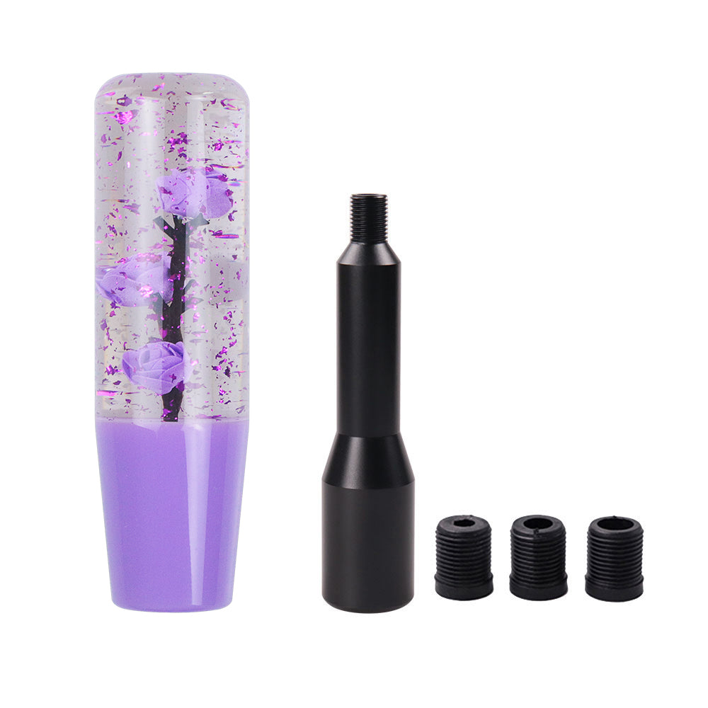 Brand New JDM Glitter Purple Rose Flowers Manuel Gear Stick Shift Knob M8 M10 M12 & Black Shifter Extender Extension