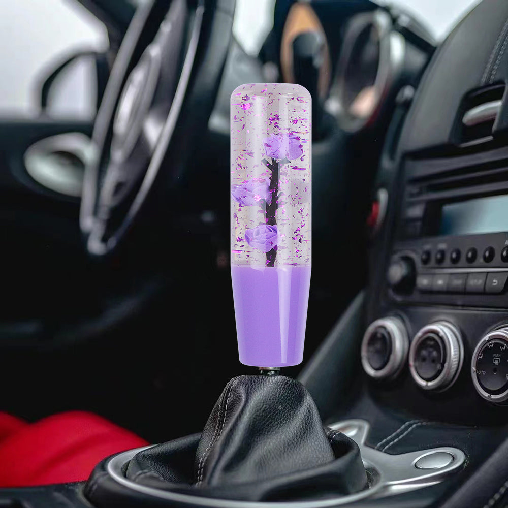 Brand New Universal 150mm Sakura Purple Glitter Rose Flowers Manual Car Gear Stick Shift Knob M8 M10 M12