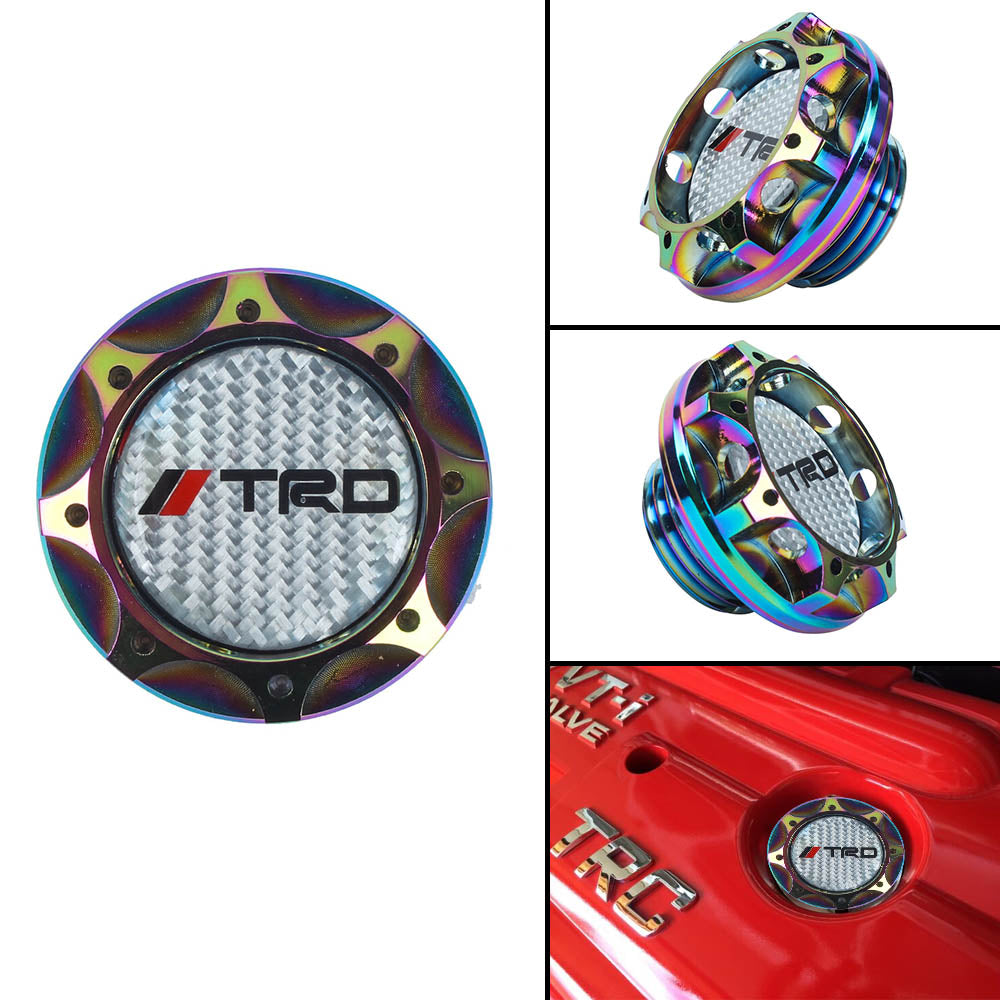 Brand New Toyota TRD Real Carbon Fiber Sticker ALUMNIUM Neo-Chrome Billet Engine Oil FILLER Cap Toyota