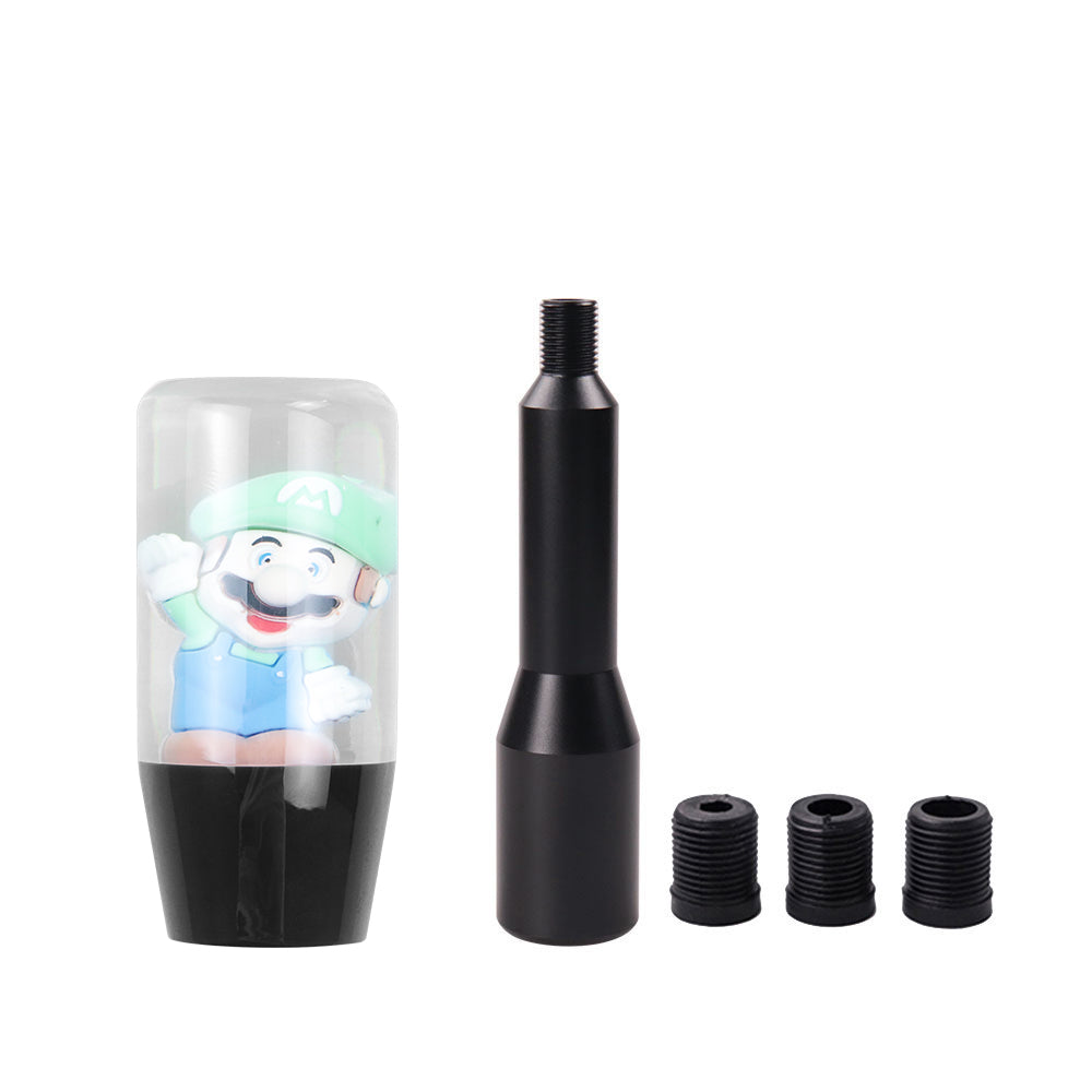 Brand New Universal Acrylic Clear Crystal Super Mario Bros Luigi Manuel Gear Stick Shift Knob M8 M10 M12 & Black Shifter Extender Extension