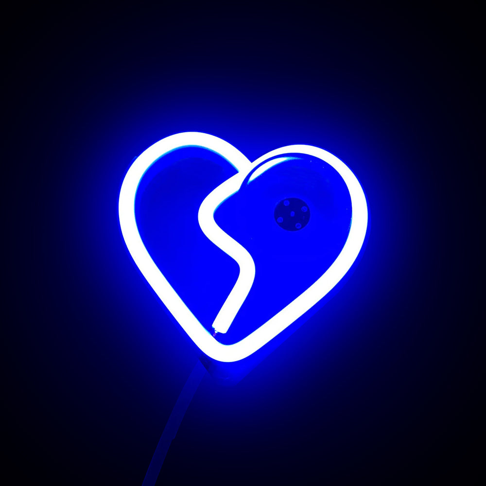 BRAND NEW UNIVERSAL BROKEN LOVE HEART BLUE LED Neon Flash Light Car Window Glow Electric Remote Control Lamp