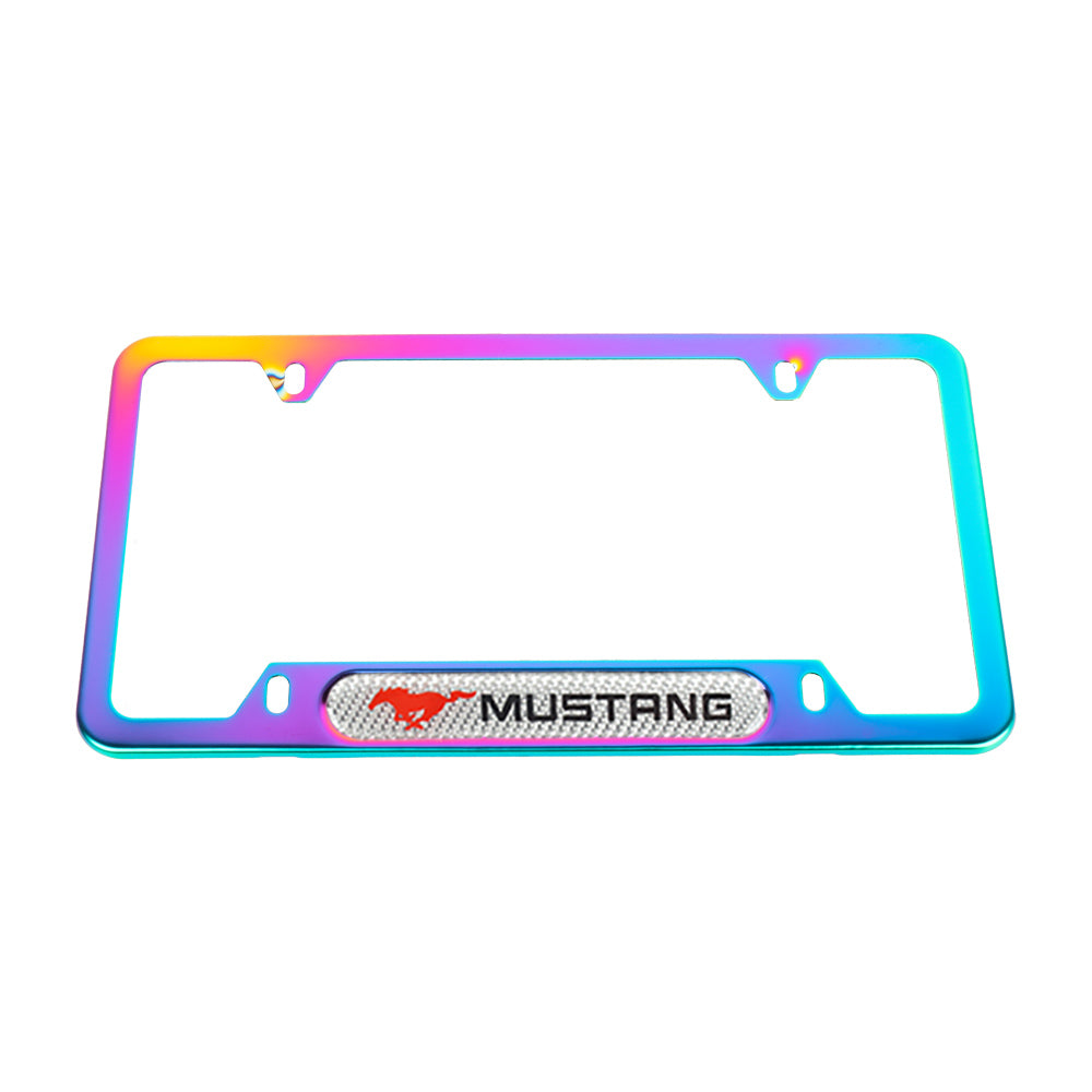 Brand New Universal 1PCS Mustang Neo Chrome Metal License Plate Frame