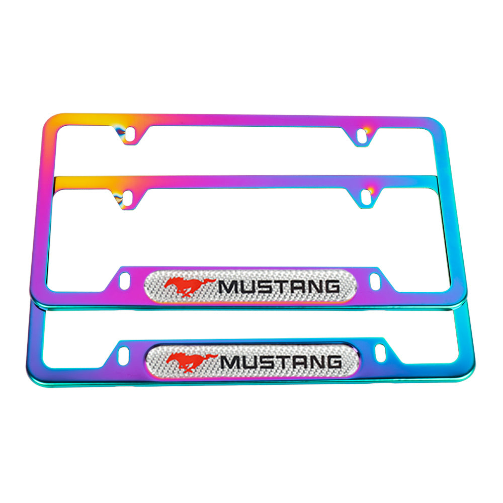 Brand New Universal 2PCS Mustang Neo Chrome Metal License Plate Frame