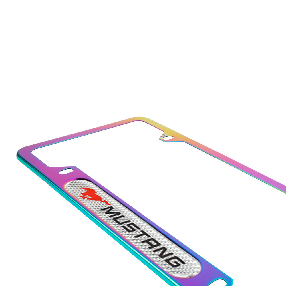 Brand New Universal 1PCS Mustang Neo Chrome Metal License Plate Frame