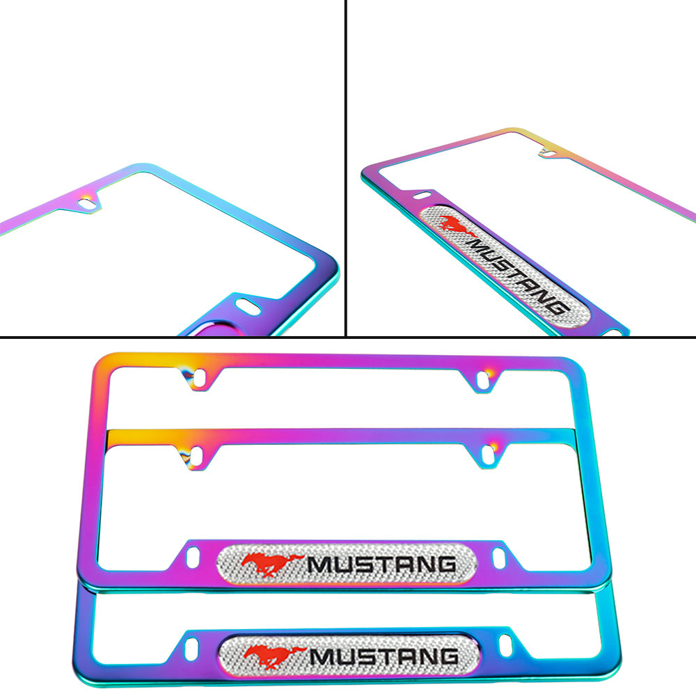 Brand New Universal 2PCS Mustang Neo Chrome Metal License Plate Frame