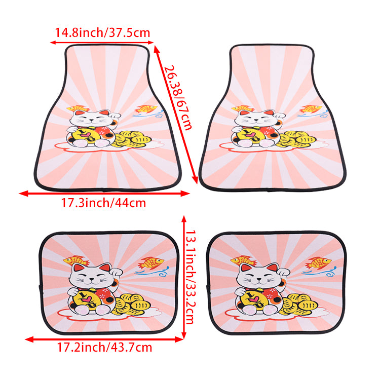 Brand New 4PCS UNIVERSAL LUCKY FORTUNE CAT Fabric Car Floor Mats Interior Carpets