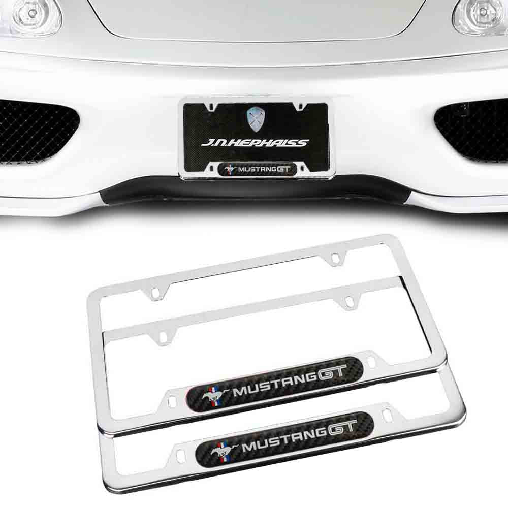 Brand New Universal 2PCS FORD MUSTANG GT Chrome Metal License Plate Frame