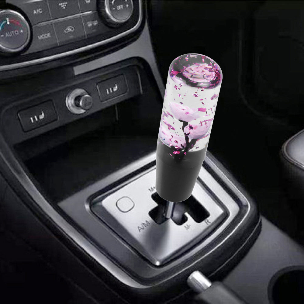 Brand New Universal 150mm Sakura Light Pink Glitter Rose Flowers Manual Car Gear Stick Shift Knob M8 M10 M12