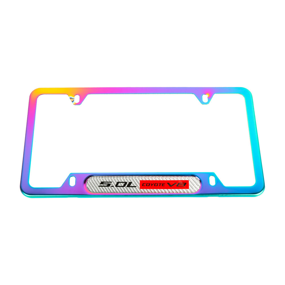 Brand New Universal 1PCS 5.0L COYOTE V8 Neo Chrome Metal License Plate Frame