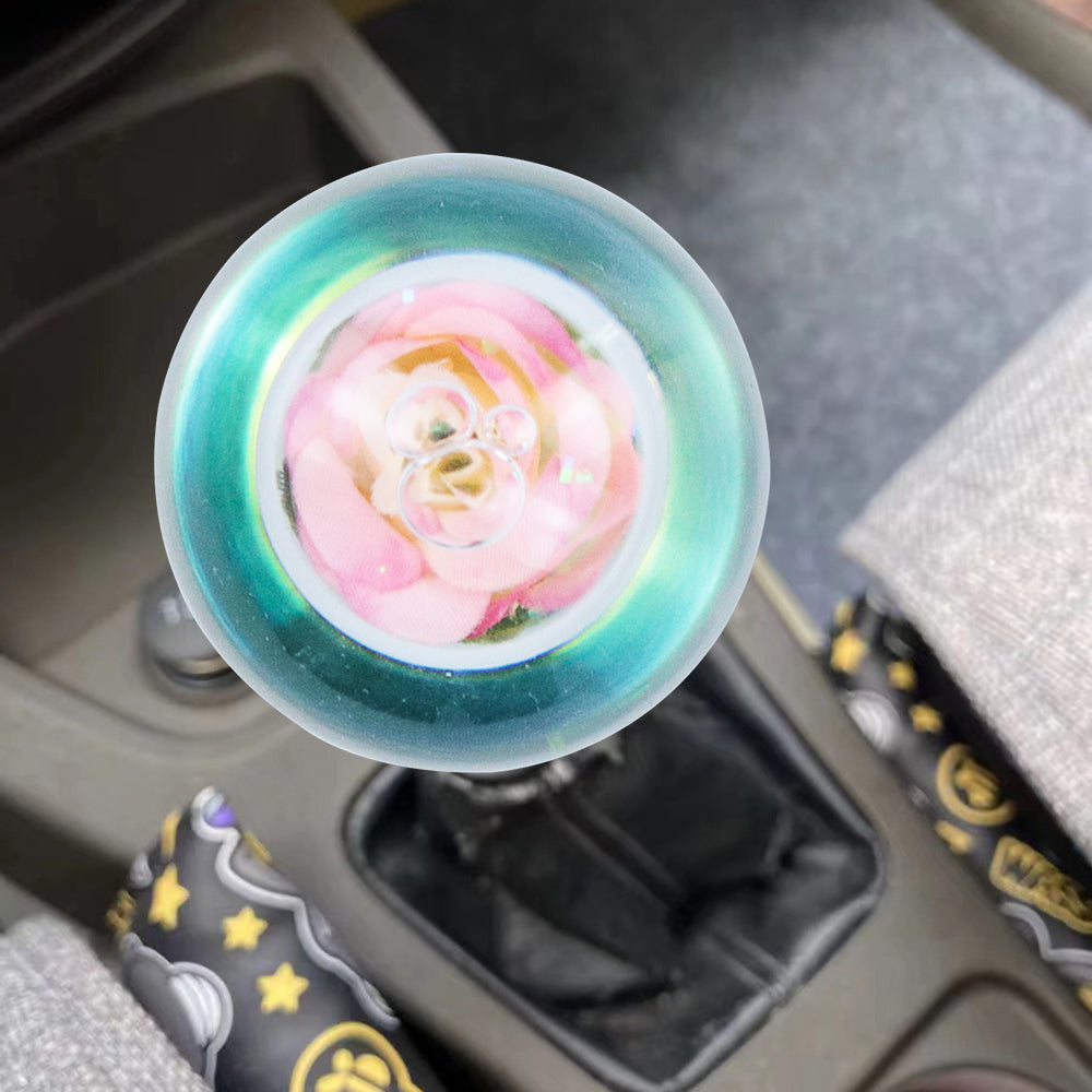 Brand New Universal Acrylic Clear Crystal Yellow / Pink Rose Flower Ball Automatic Car Gear Shift Knob Shifter