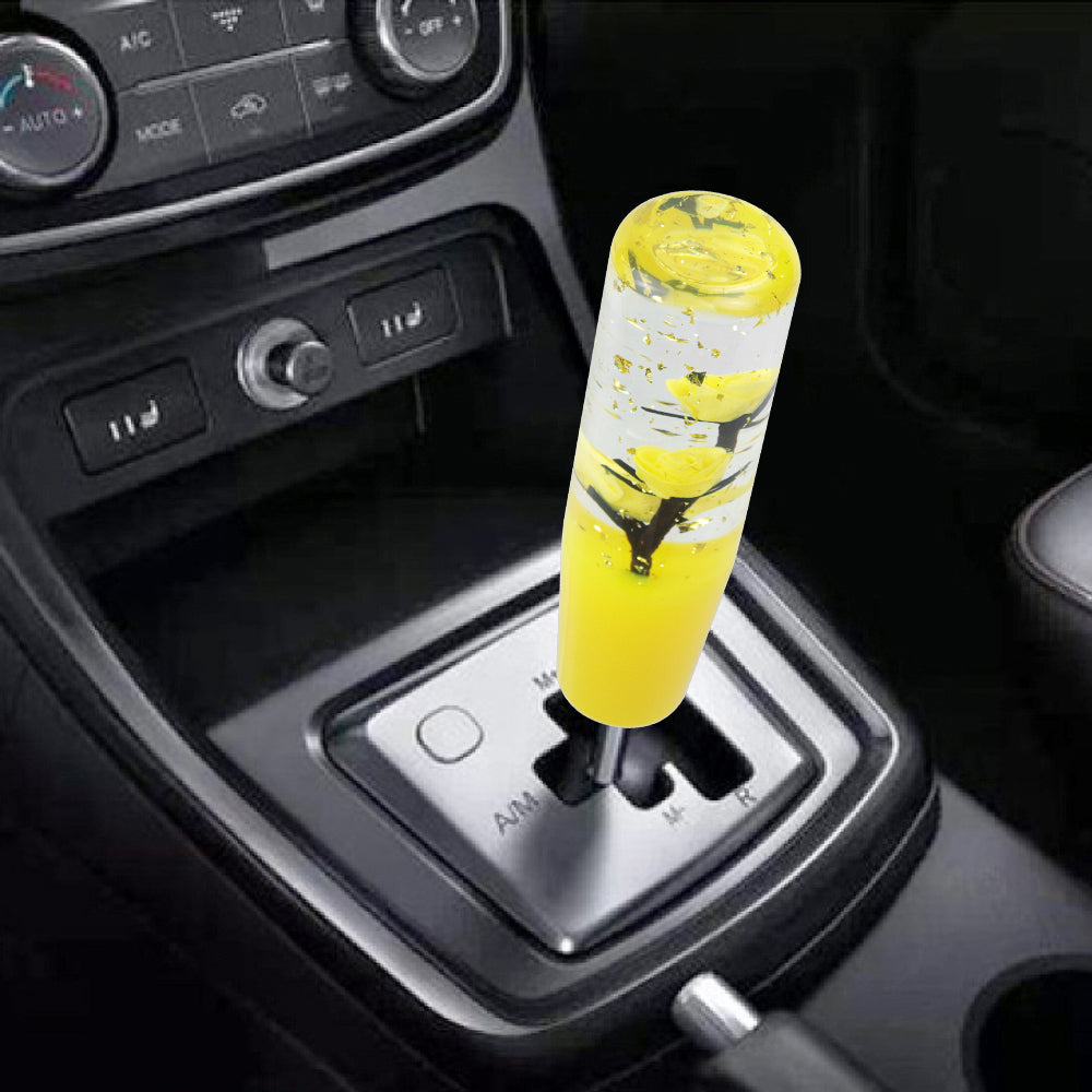 Brand New Universal 150mm Sakura Yellow Glitter Rose Flowers Manual Car Gear Stick Shift Knob M8 M10 M12