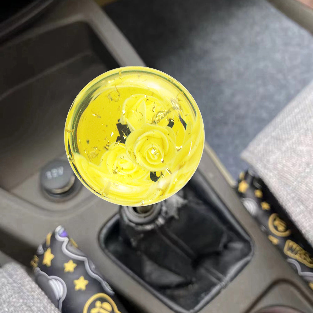 Brand New Glitter Yellow Rose Flower Stick Shift Knob Automatic Gear Shifter