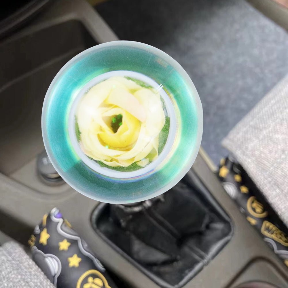 Brand New Universal Acrylic Clear Crystal Yellow Rose Flower Ball Automatic Car Gear Shift Knob Shifter