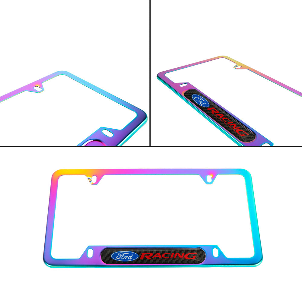 Brand New Universal 1PCS Ford Racing Neo Chrome Metal License Plate Frame