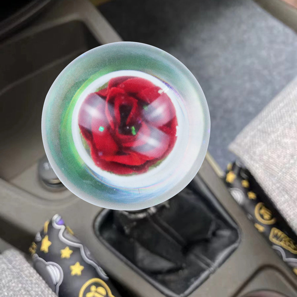 Brand New Universal Acrylic Clear Crystal Red Rose Flower Ball Gear Shift Knob Manual M8 M10 M12