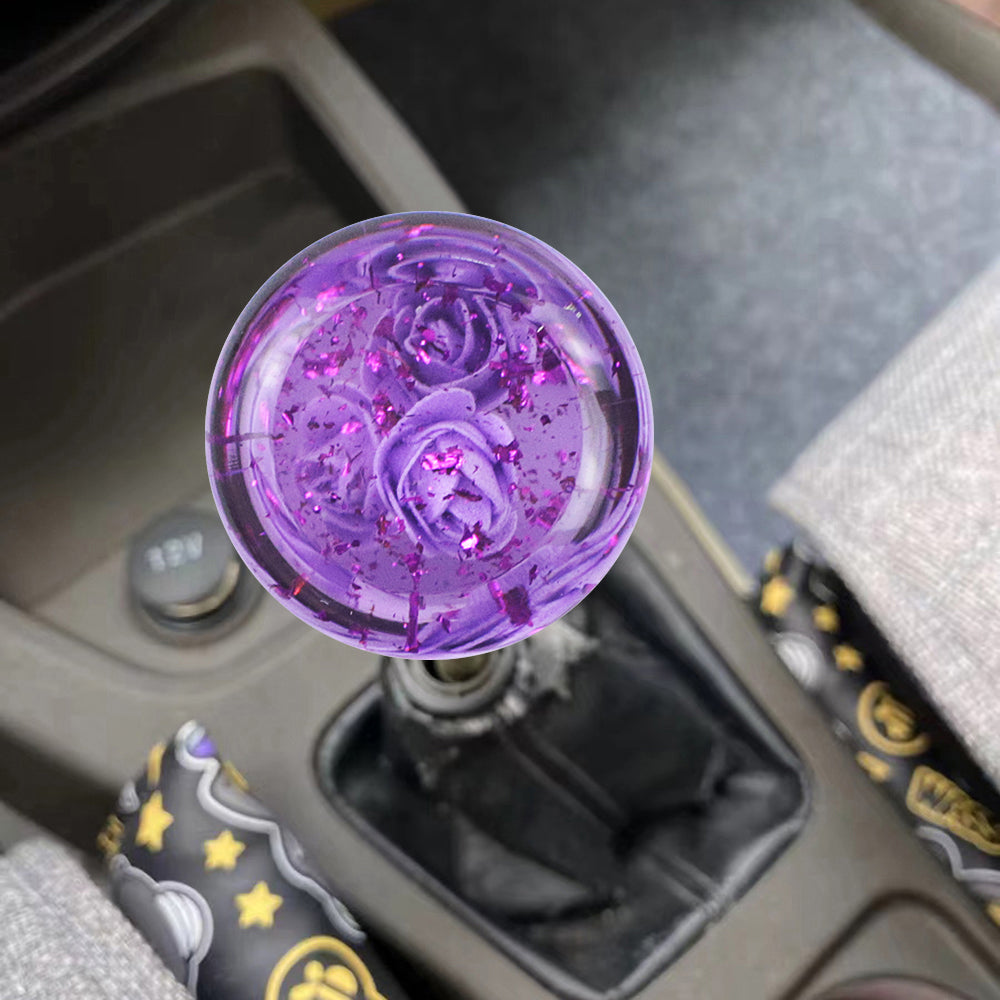 Brand New Glitter Purple Rose Flower Stick Shift Knob Automatic Gear Shifter