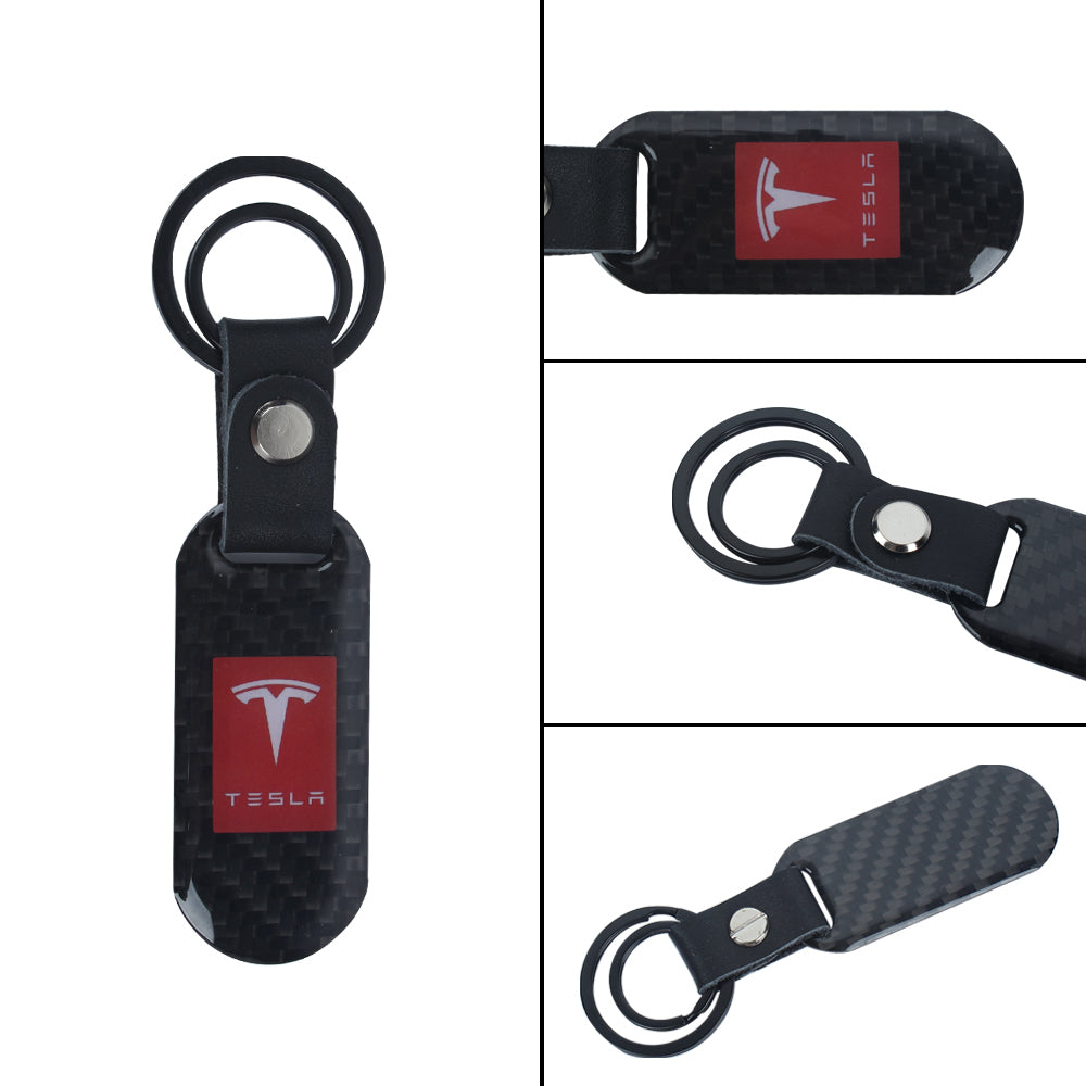 Brand New Universal 100% Real Carbon Fiber Keychain Key Ring For Tesla