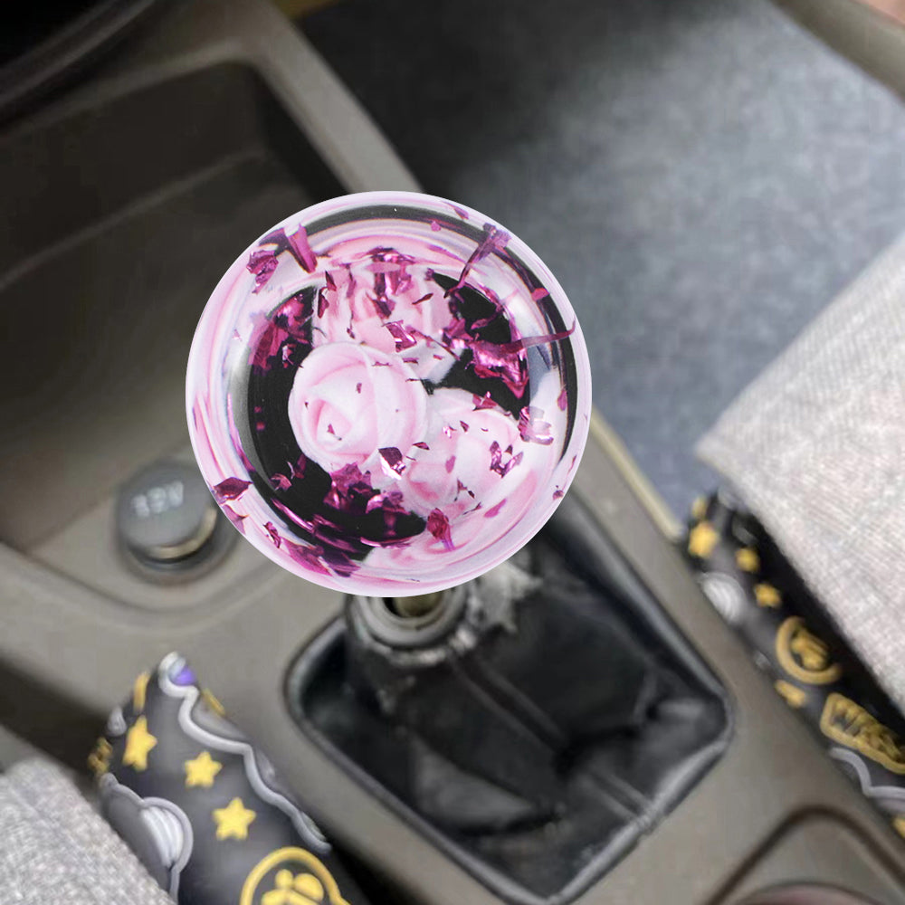 Brand New Glitter Light Pink Rose Flower Stick Shift Knob Automatic Gear Shifter