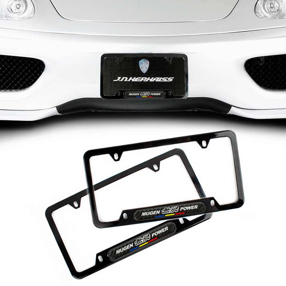 Brand New Universal 2PCS Mugen Glossy Black Metal License Plate Frame