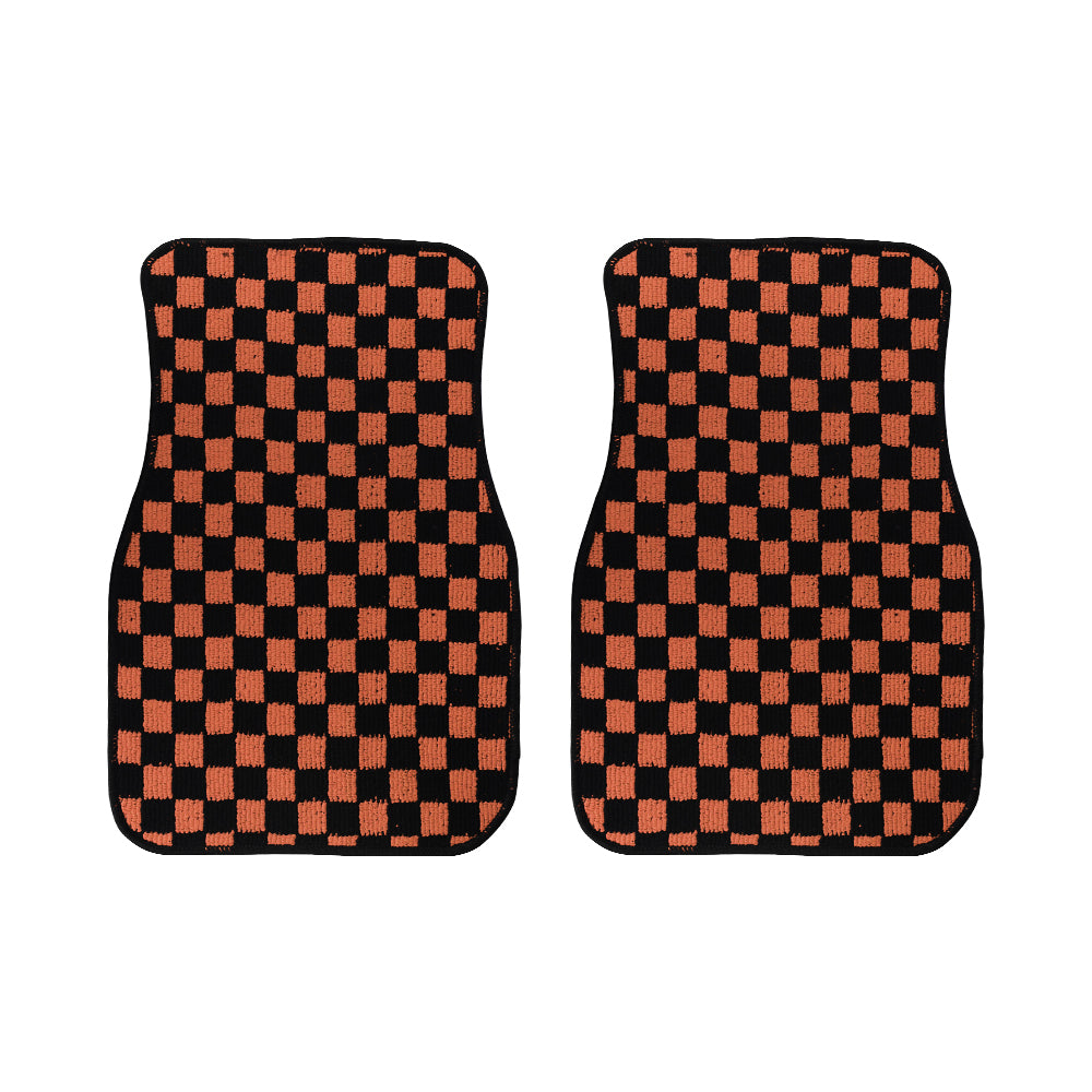 Brand New 4PCS UNIVERSAL CHECKERED Brown Racing Fabric Car Floor Mats Interior Carpets