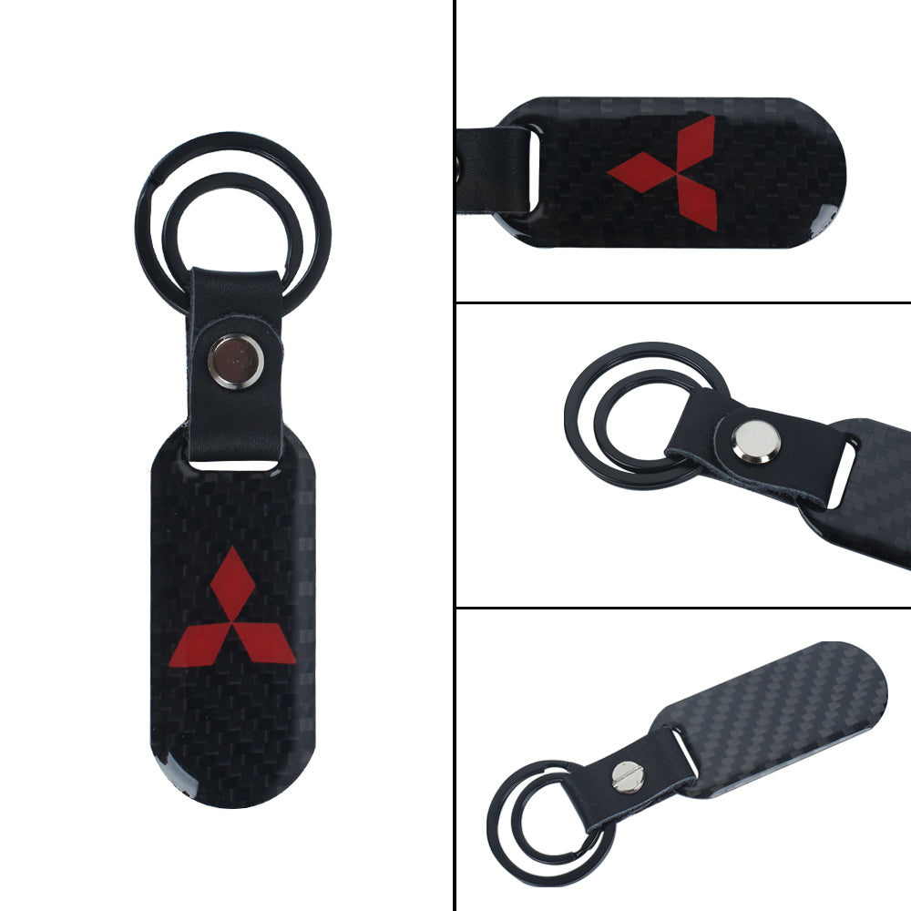 Brand New Universal 100% Real Carbon Fiber Keychain Key Ring For Mitsubishi