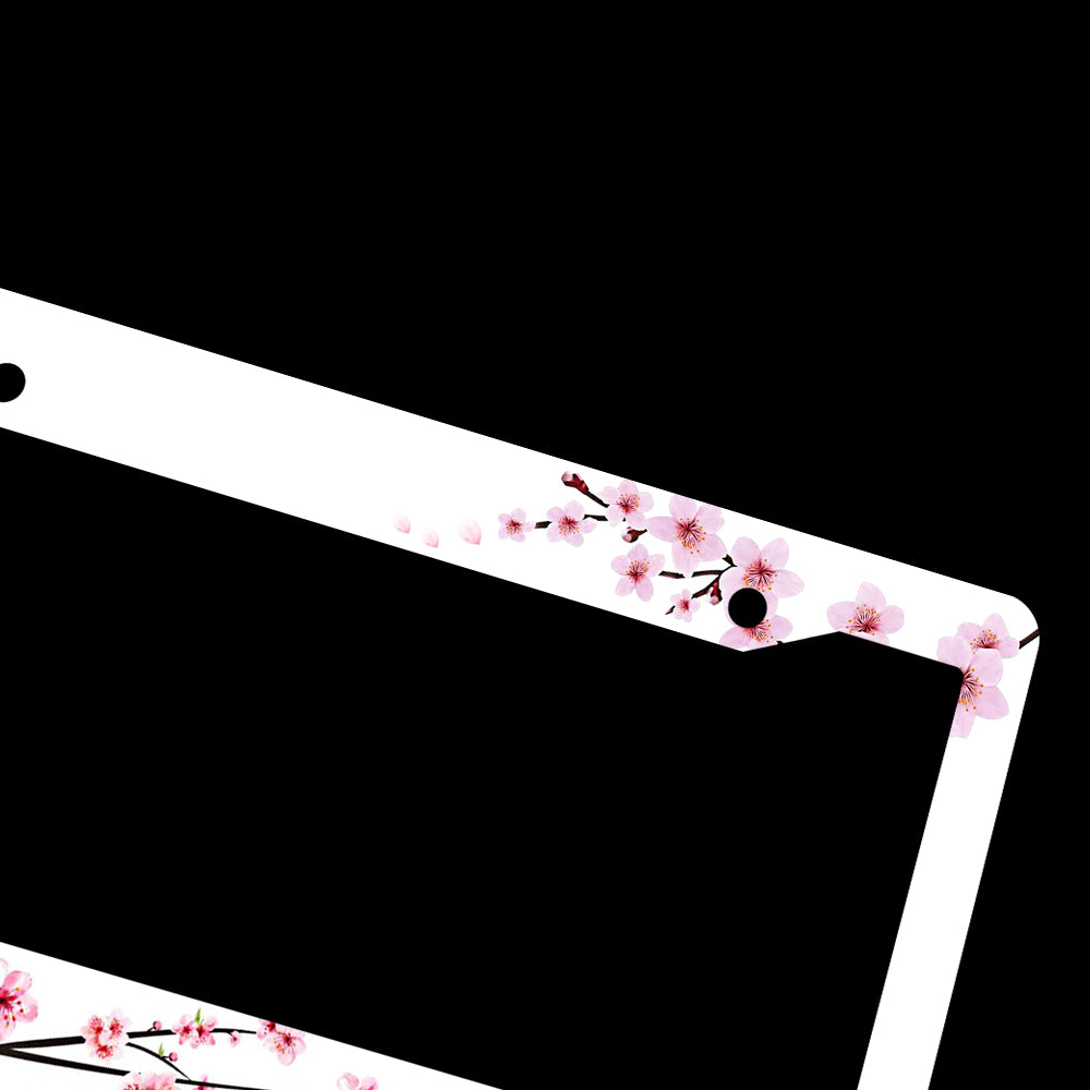 Brand New Universal 1PCS Sakura JDM Flower ABS Plastic White License Plate Frame