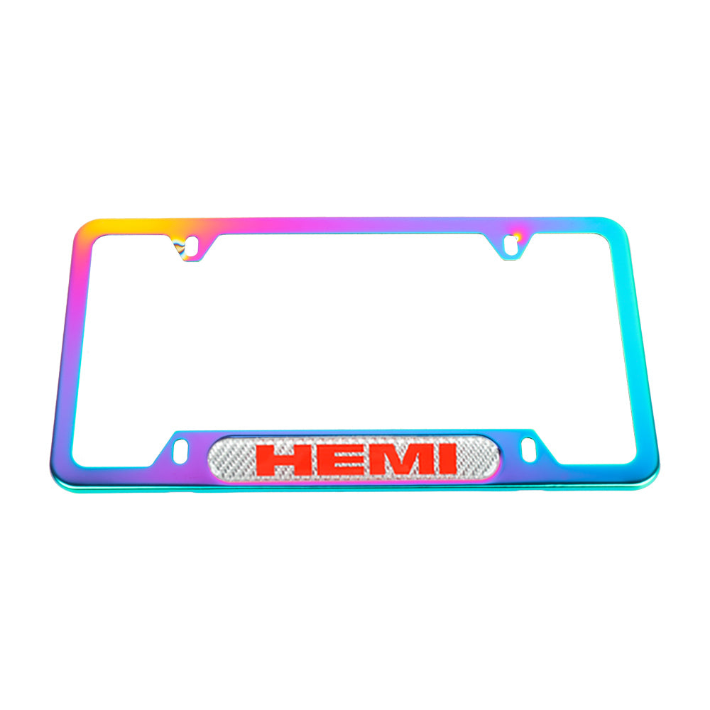 Brand New Universal 1PCS HEMI Neo Chrome Metal License Plate Frame