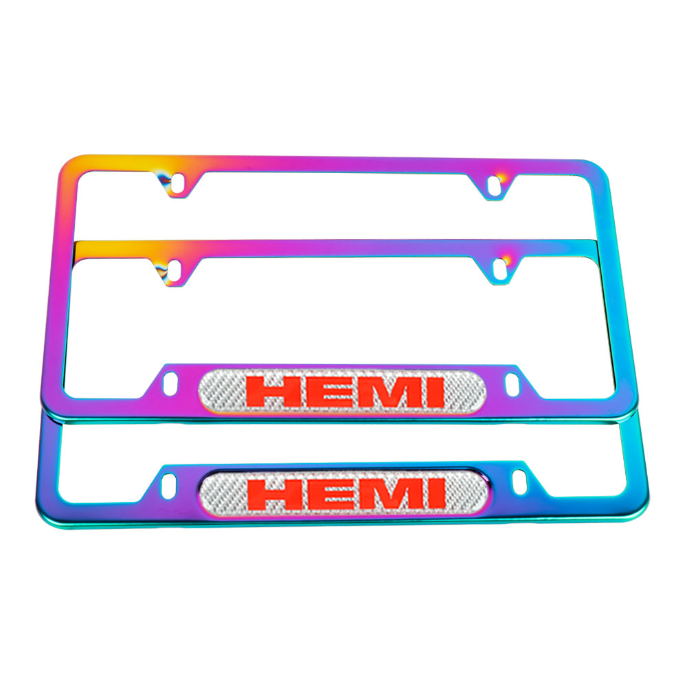 Brand New Universal 2PCS HEMI Neo Chrome Metal License Plate Frame