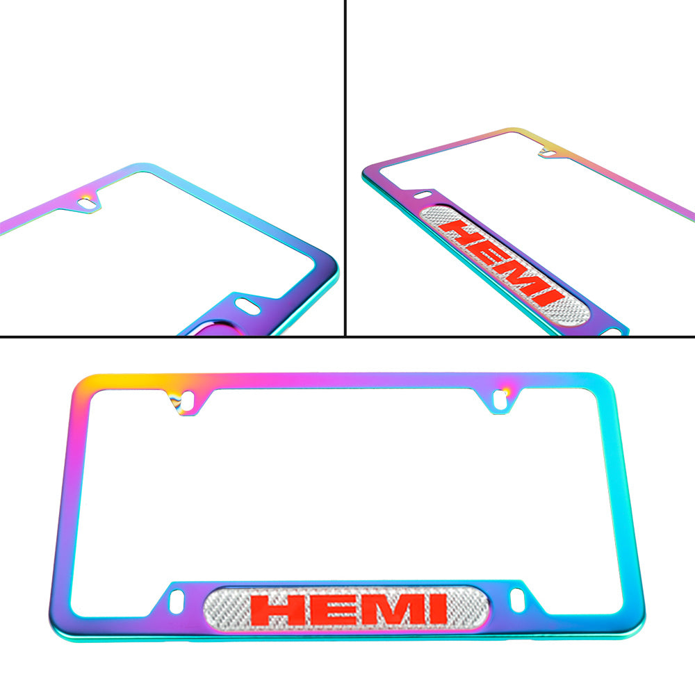 Brand New Universal 1PCS HEMI Neo Chrome Metal License Plate Frame