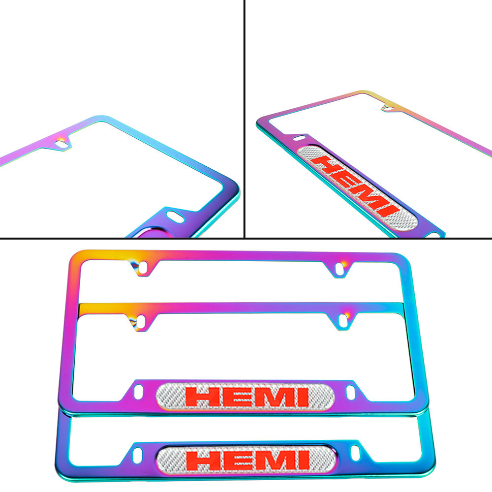 Brand New Universal 2PCS HEMI Neo Chrome Metal License Plate Frame