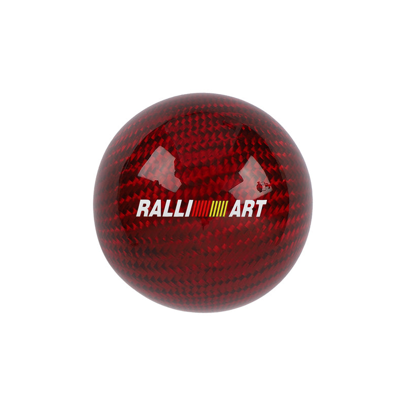 Brand New Universal Ralliart Car Gear Shift Knob Round Ball Shape Red Real Carbon Fiber M8 M10 M12