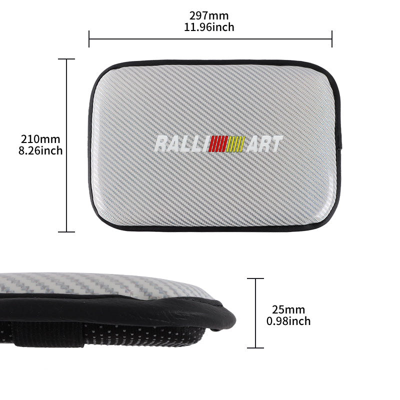 BRAND NEW UNIVERSAL RALLIART CARBON FIBER SILVER Car Center Console Armrest Cushion Mat Pad Cover