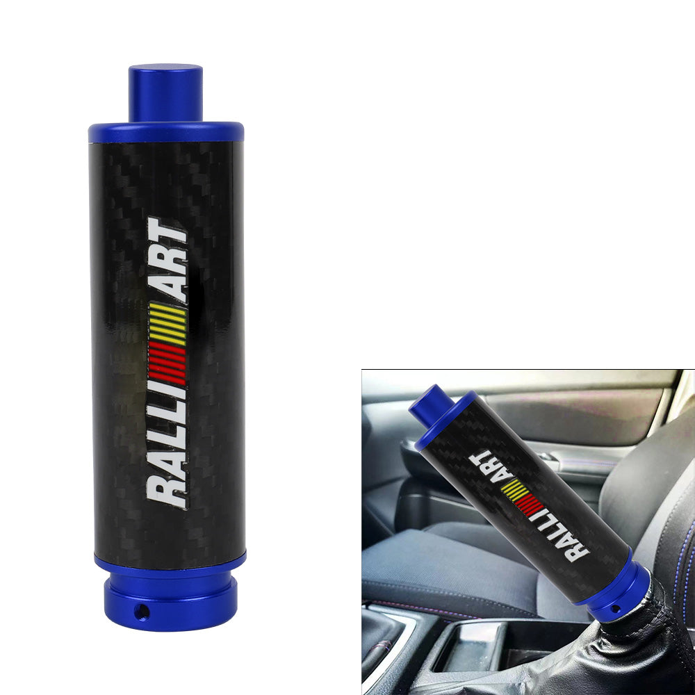 BRAND NEW UNIVERSAL 1PCS RALLIART Real Carbon Fiber Car Aluminum Blue Handle Hand Brake Sleeve Protector Fitment Cover