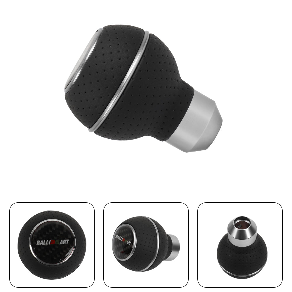 Brand New Universal Leather Ralliart Silver & Black Ball Manual Car Gear Shift Knob MT Manual Shifter M8 M10 M12