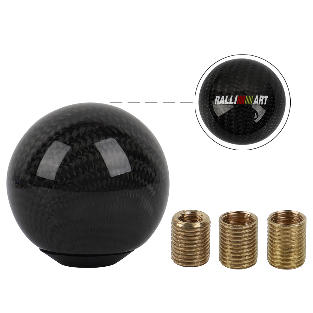 Brand New Universal Ralliart Car Gear Shift Knob Round Ball Shape Black Real Carbon Fiber M8 M10 M12