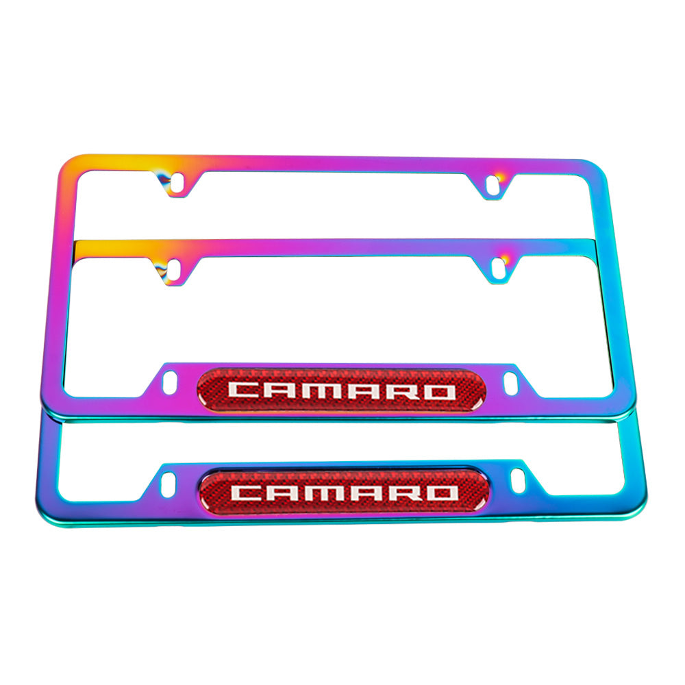 Brand New Universal 2PCS CAMARO Neo Chrome Metal License Plate Frame