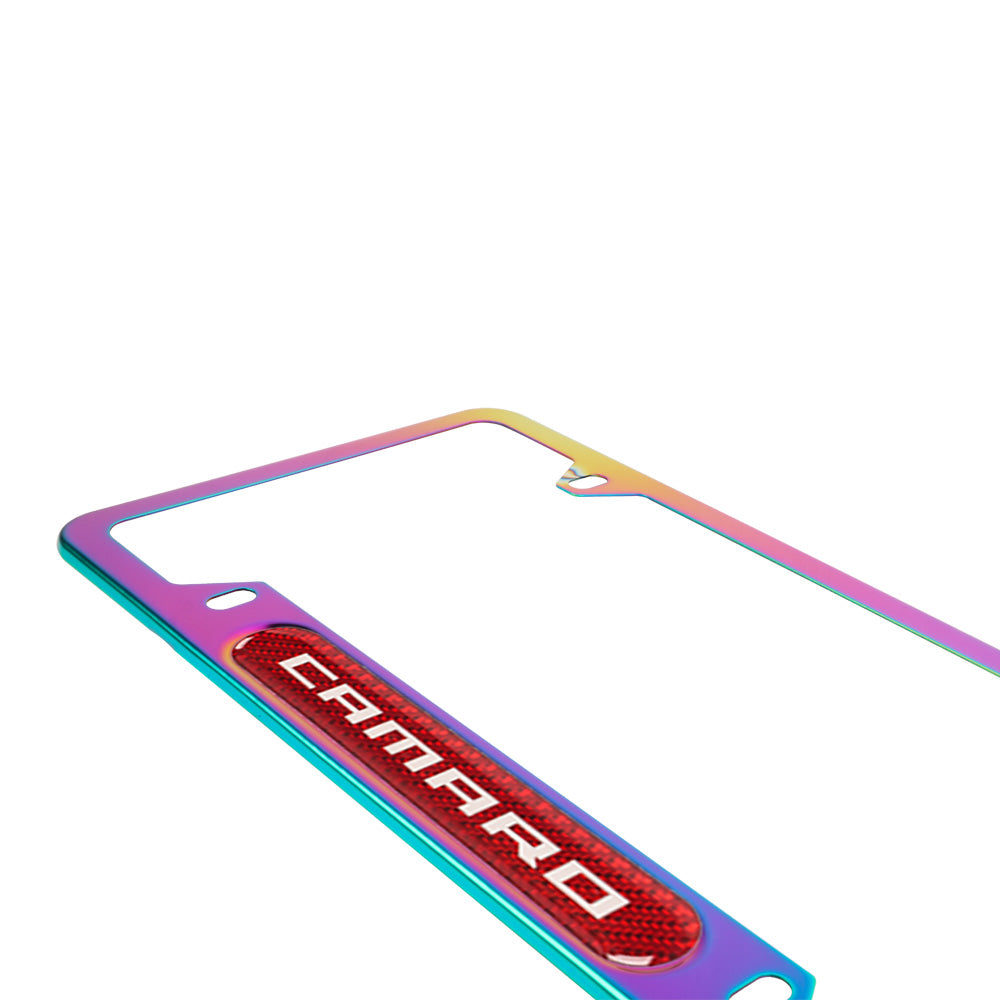 Brand New Universal 2PCS CAMARO Neo Chrome Metal License Plate Frame