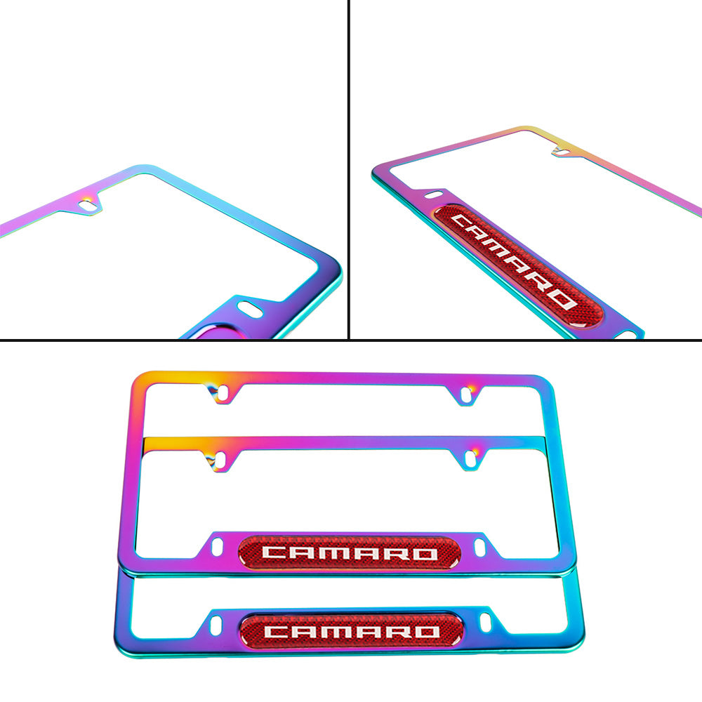 Brand New Universal 2PCS CAMARO Neo Chrome Metal License Plate Frame