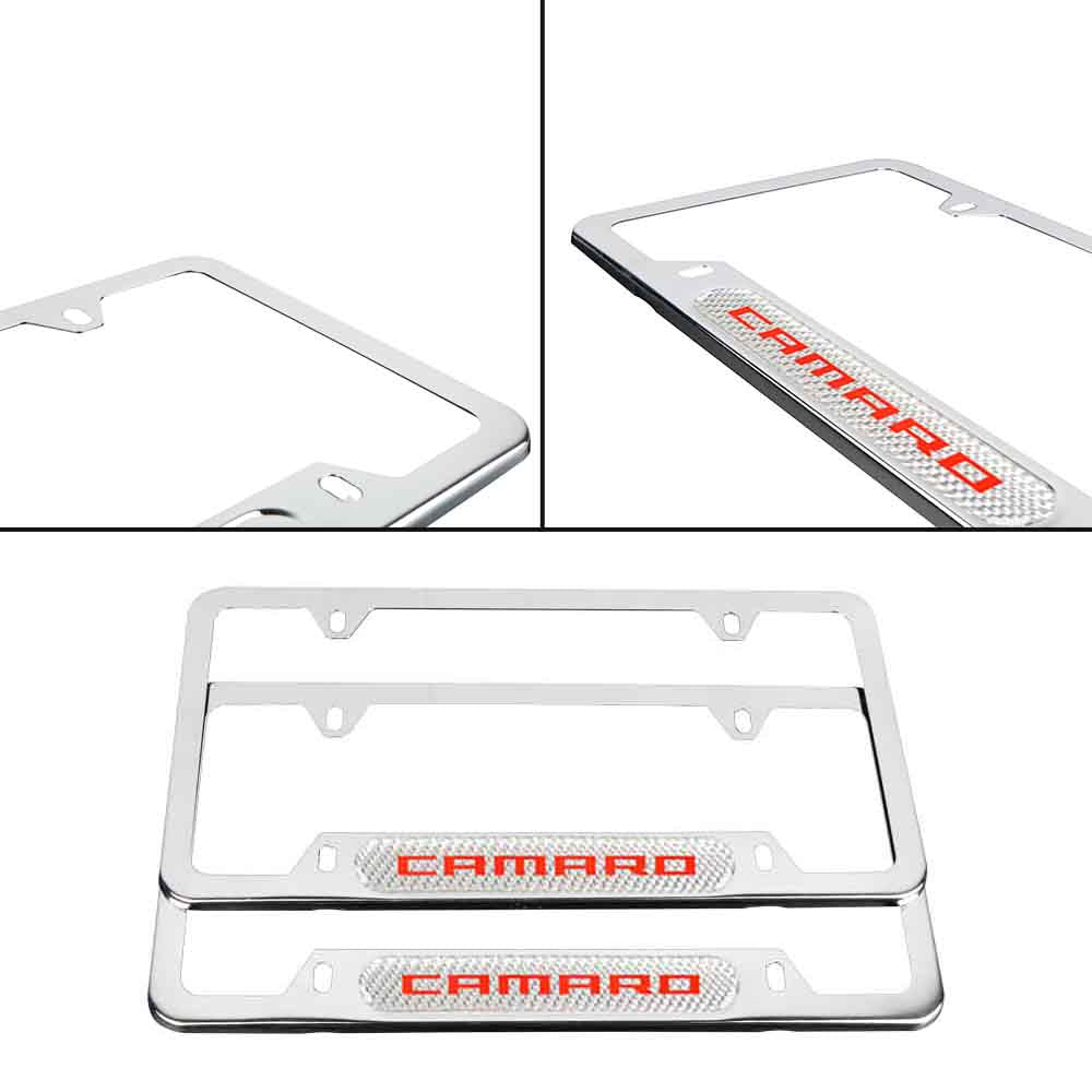 Brand New Universal 2PCS Camaro Chrome Metal License Plate Frame