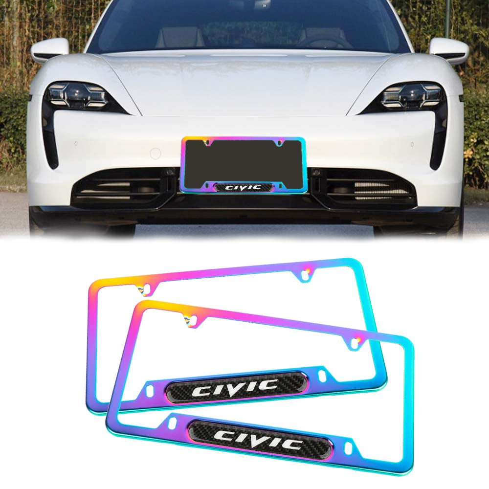 Brand New Universal 2PCS CIVIC Neo Chrome Metal License Plate Frame