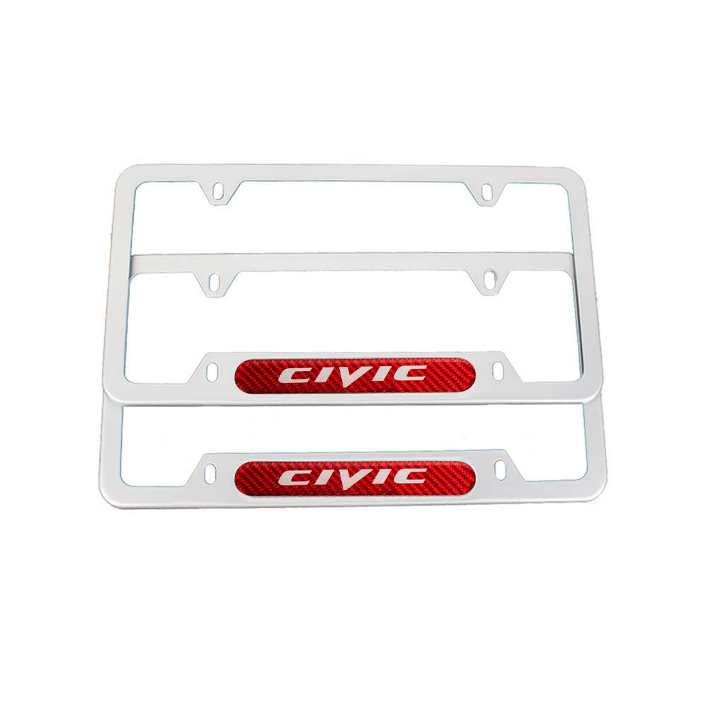 Brand New Universal 2PCS Civic Silver Metal License Plate Frame